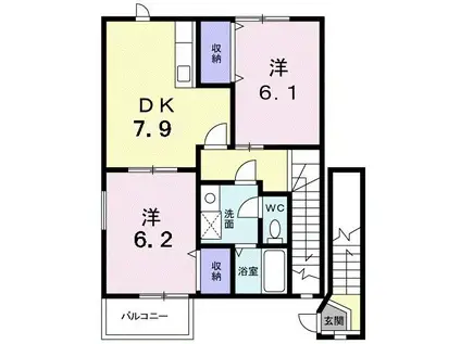 サンヒルズ A(2DK/2階)の間取り写真