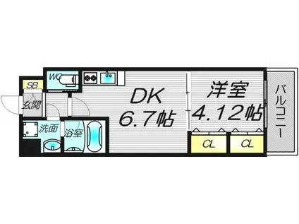 CHOEI65プレジオ中津(1DK/6階)の間取り写真