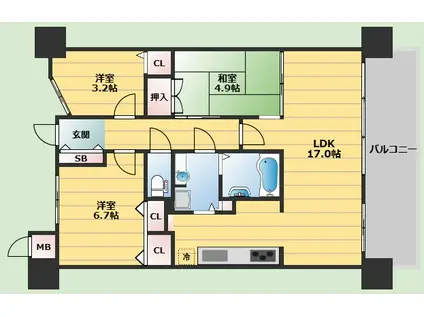 レジディア千里万博公園(3LDK/8階)の間取り写真