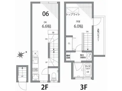グランエッグス中野方南町(1LDK/3階)の間取り写真