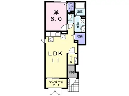 イーストI A棟(1LDK/1階)の間取り写真