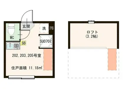 ハーモニーテラス大島III(ワンルーム/2階)の間取り写真