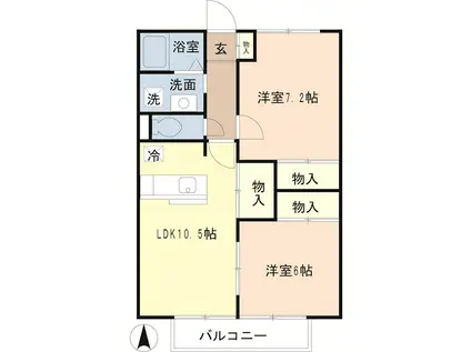 コスミオンI・M(2LDK/2階)の間取り写真
