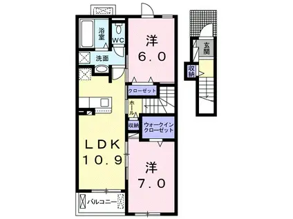 サニーヒルI(2LDK/2階)の間取り写真