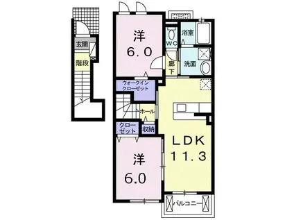 エクセルコート桑原IV(2LDK/2階)の間取り写真