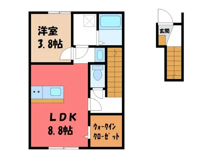 高崎市金古町アパート B(1LDK/2階)の間取り写真