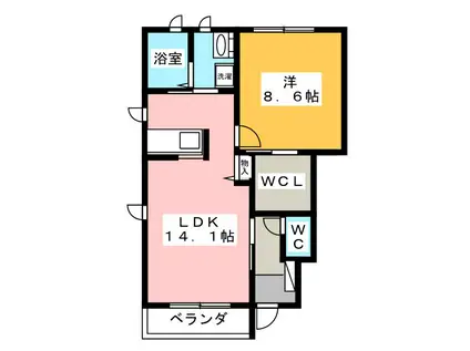 マーベラス・ヴィラ B(1LDK/1階)の間取り写真