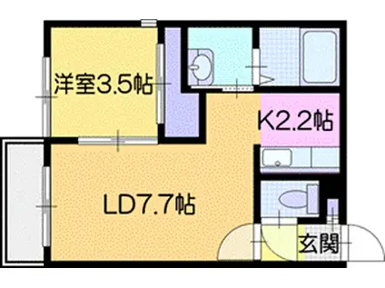 コンフォール恵庭(1LDK/1階)の間取り写真