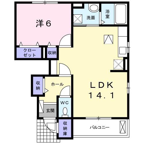 ラ ポルテ ルージュII(1LDK/1階)の間取り写真