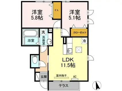 GLANZII(2LDK/1階)の間取り写真