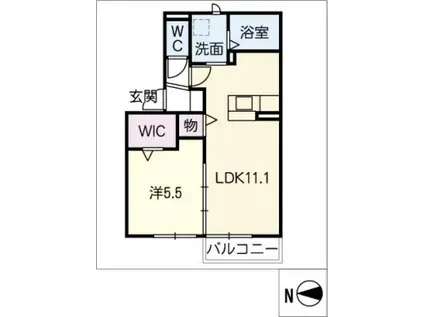 ルーチェ引山(1LDK/1階)の間取り写真