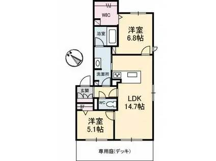フェルス アオレオーレ(2LDK/1階)の間取り写真