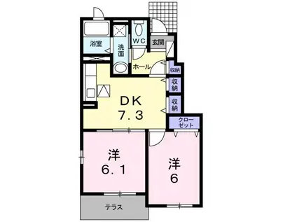 セイバリーハウスA(2DK/1階)の間取り写真