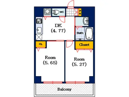 ギャレナンバ(2DK/4階)の間取り写真