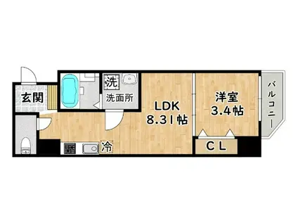 EIJU TSUKAMOTO(1DK/6階)の間取り写真