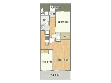コンダクトレジデンスFUTAJIMA(2LDK/7階)の間取り写真