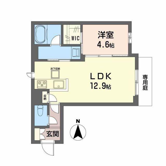 ユーグレイス東島田(1LDK/1階)の間取り写真