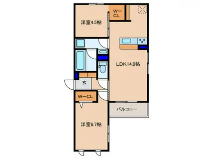 クラシスト高殿(2LDK/2階)の間取り写真