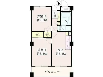 パステル中野(2DK/6階)の間取り写真
