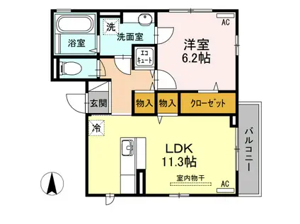 ベルティック(1LDK/2階)の間取り写真