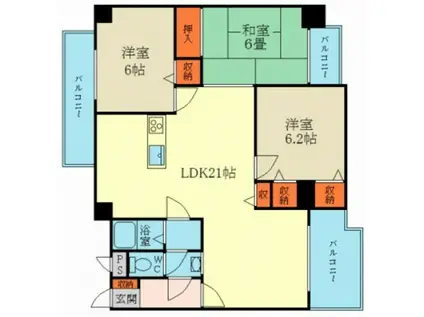 ラヴニール東島田(3LDK/6階)の間取り写真