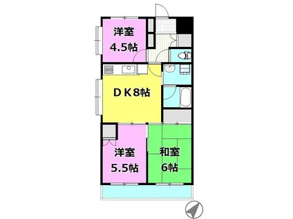 グリーンヒルズコスモ(3DK/2階)の間取り写真