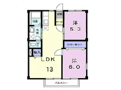 ウォーター・バレータウンB(2LDK/1階)の間取り写真