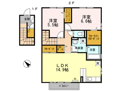 リヴェールAI(2LDK/2階)の間取り写真