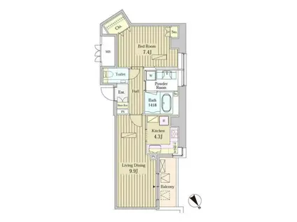 モメント汐留(1LDK/22階)の間取り写真