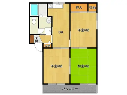 ハイツトロピカルA(3DK/1階)の間取り写真