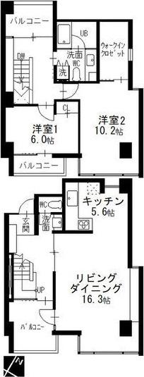 地下鉄東山線 覚王山駅 徒歩4分 4階建 築26年(2LDK/1階)の間取り写真