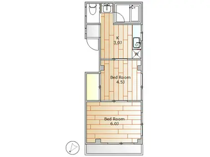 目黒ヤマトヤハイツ(2K/3階)の間取り写真