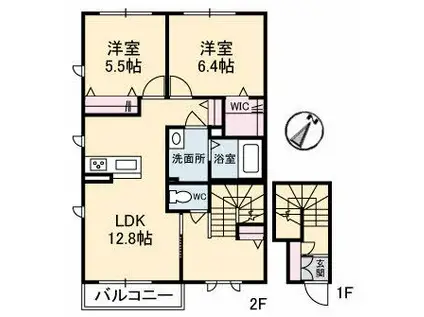 グリュック B棟(2LDK/2階)の間取り写真