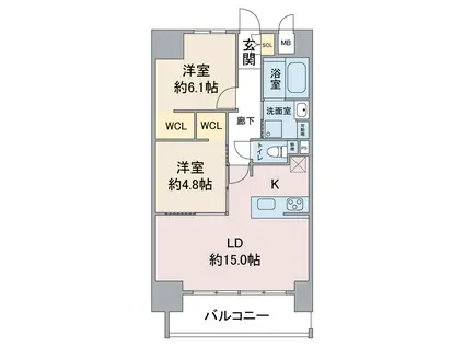 ラトゥール浄心(2LDK/13階)の間取り写真