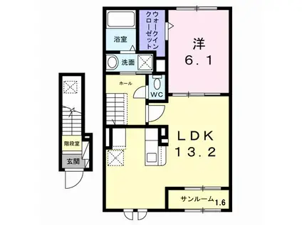 ファミーユかえで(1LDK/2階)の間取り写真