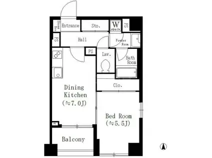 オークテラス(1DK/10階)の間取り写真