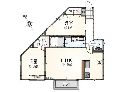 サンライズ登戸Ⅰ(2LDK/1階)の間取り写真
