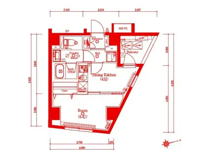 マーロ弘明寺(1DK/5階)の間取り写真