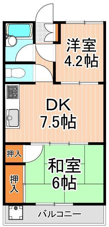 マロンクレール(2DK/4階)の間取り写真