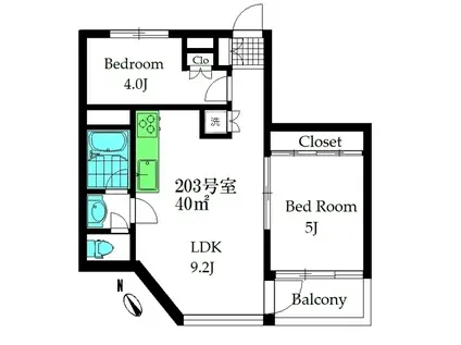 コルティーレ(2LDK/2階)の間取り写真