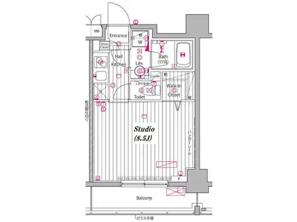 グランドガーラ白金高輪(1K/7階)の間取り写真