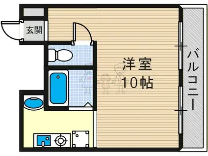 ウエムラグレース田辺駅前(1K/9階)の間取り写真