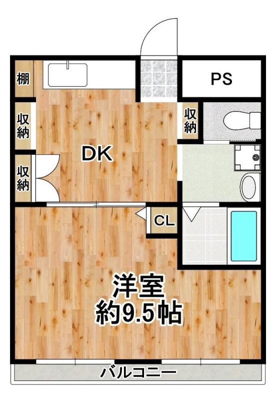 シロハイヌ春日出(1DK/2階)の間取り写真