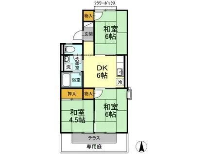 布津原ハイツA(3DK/1階)の間取り写真
