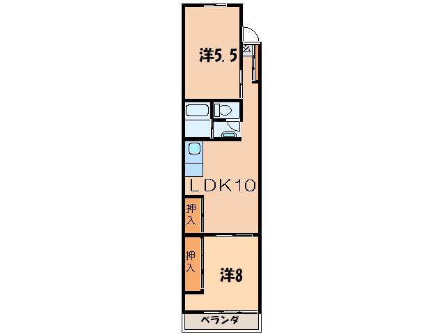 コーポ魚半(2LDK/3階)の間取り写真