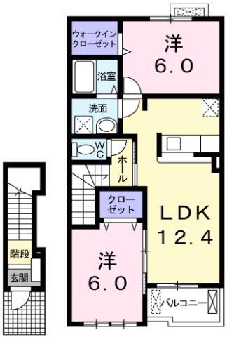 サニープレイスB(2LDK/2階)の間取り写真