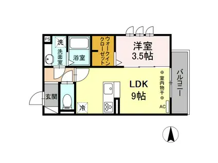 ヴァイスハイト中広江(1LDK/3階)の間取り写真