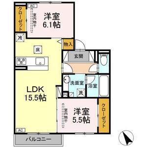 パルミエ I(2LDK/1階)の間取り写真