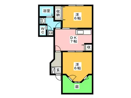 ピペール(2DK/1階)の間取り写真