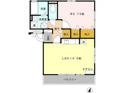 ポールカルチェ(1LDK/2階)の間取り写真